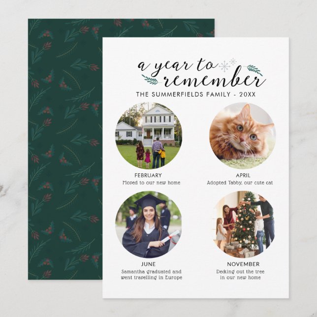 Christmas Family Photo Collage Year in Pictures Holiday Card (Front/Back)