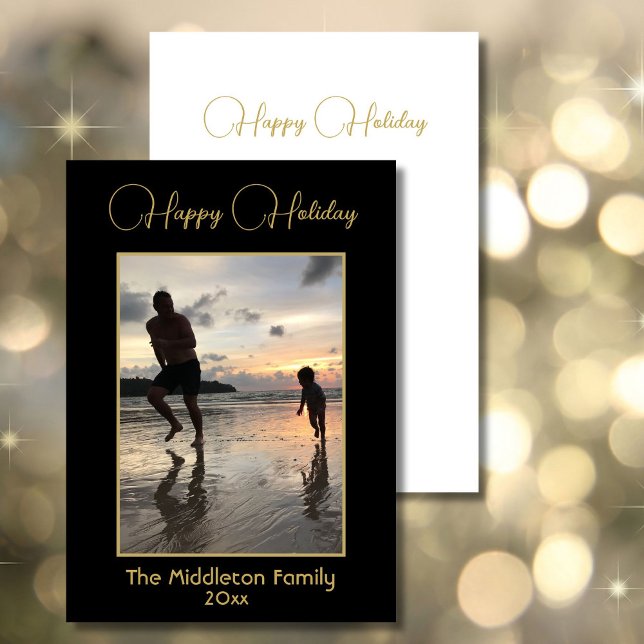 Christmas Family Photo Elegant Black Gold Merry  Holiday Card (Creator Uploaded)