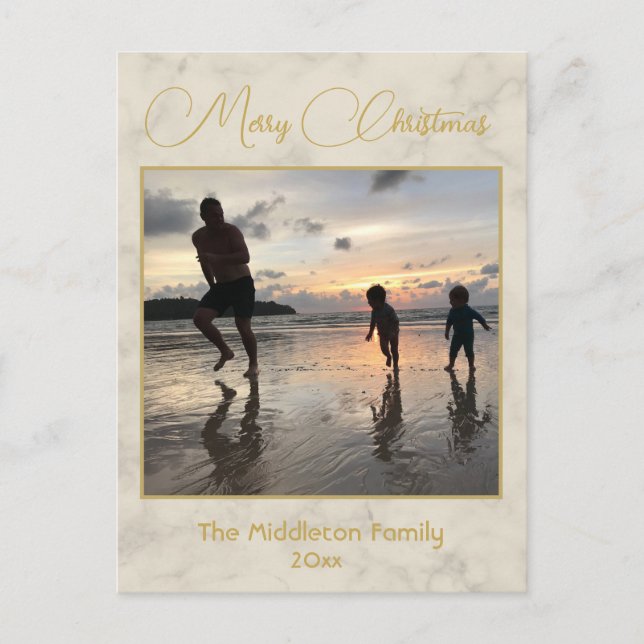Christmas Family Photo Elegant Gold Cream  Holiday Postcard (Front)