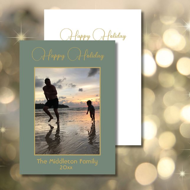 Christmas Family Photo Elegant Green Gold Merry  Holiday Card (Creator Uploaded)