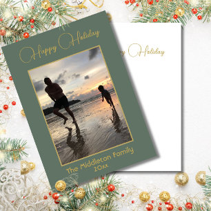Christmas Family Photo Elegant Green Gold Merry Holiday Card