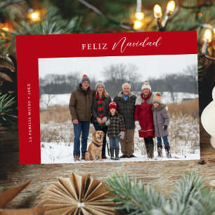 Christmas Family Photo Feliz Navidad Red Holiday Card
