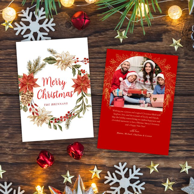 Christmas Family Photo Festive Wreath Greenery Holiday Card (Christmas Family Photo Festive Wreath Greenery Holiday Card)
