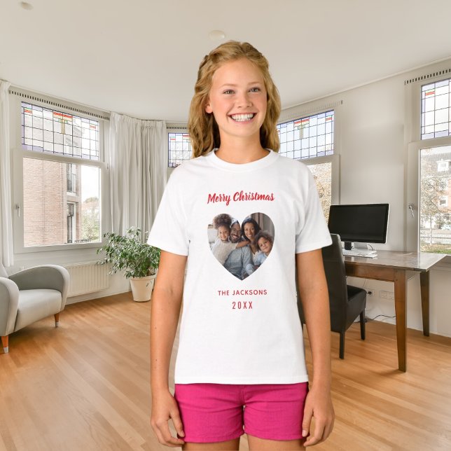 Christmas family photo heart name girl T-Shirt (Creator Uploaded)