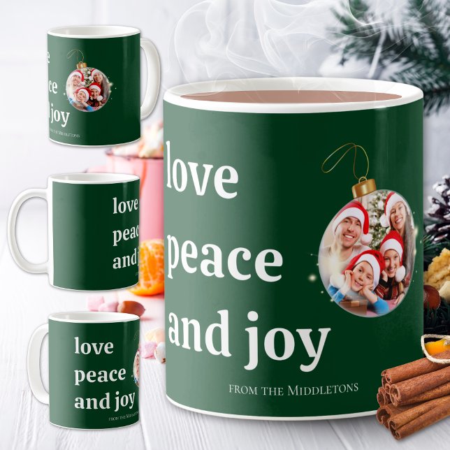 Christmas Family Photo Love Peace Joy Holiday Card Coffee Mug (Creator Uploaded)