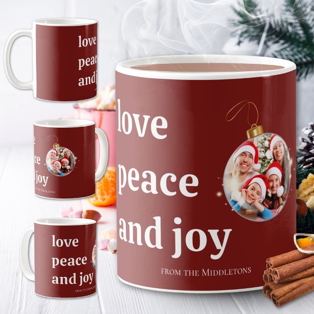 Christmas Family Photo Love Peace Joy Holiday Card Coffee Mug (Creator Uploaded)