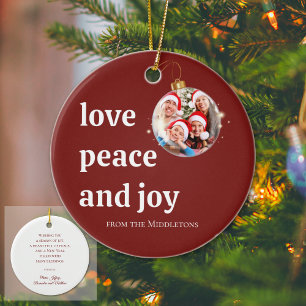 Christmas Family Photo Love Peace Joy Holiday Ceramic Tree Decoration