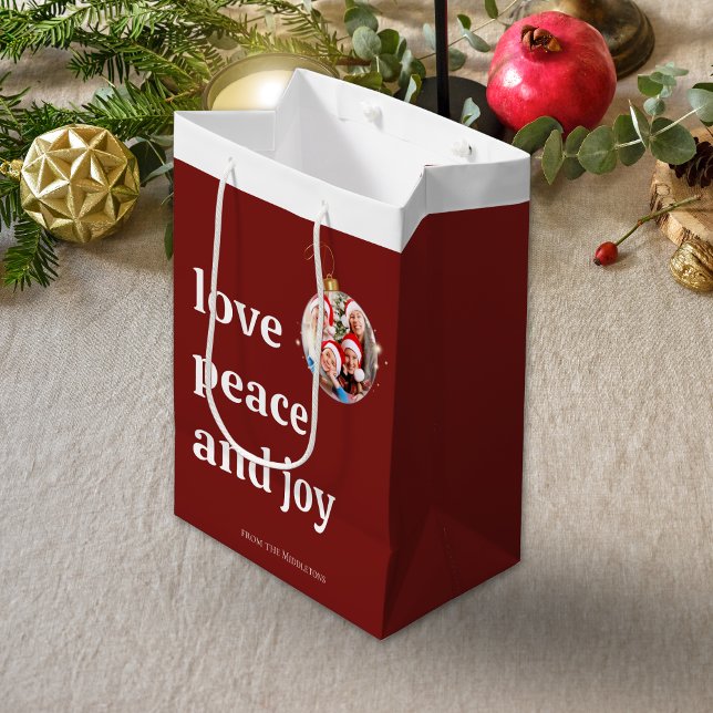 Christmas Family Photo Love Peace Joy Holiday Medium Gift Bag (Creator Uploaded)