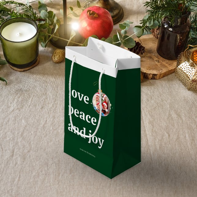 Christmas Family Photo Love Peace Joy Holiday Small Gift Bag (Creator Uploaded)