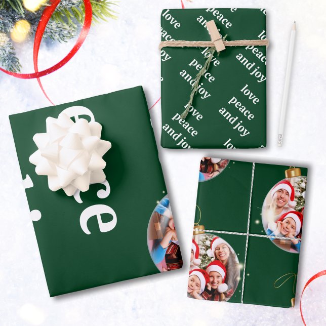 Christmas Family Photo Love Peace Joy Holiday Wrapping Paper Sheet (Creator Uploaded)