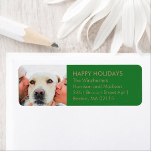 Christmas family photo modern green gold address
