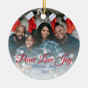 Christmas Family Photo Peace Love Joy Ceramic Tree Decoration