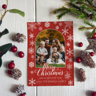 Christmas Family Photo Post Card – Festive Red