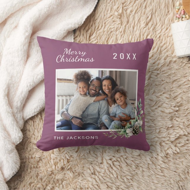Christmas family photo purple cone pine name cushion (Blanket)