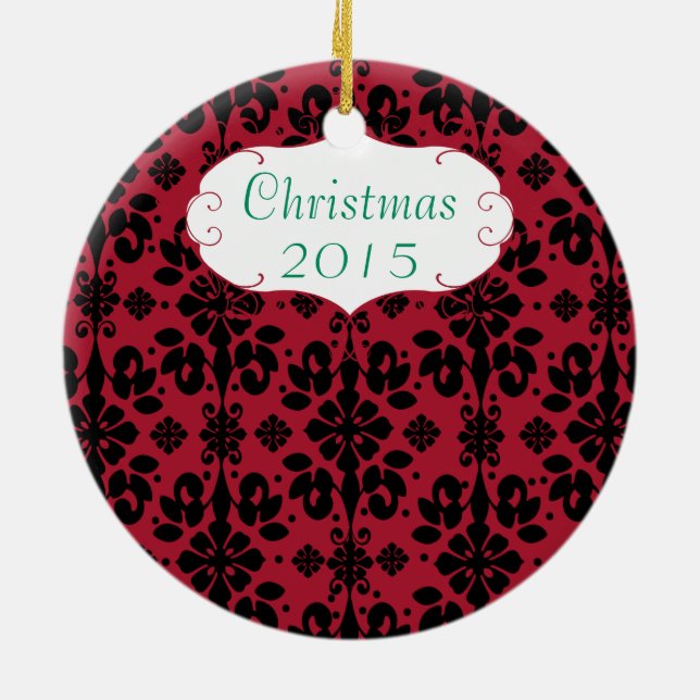 Christmas Family Photo Red Chandelier #4 Damask Ceramic Tree Decoration (Back)