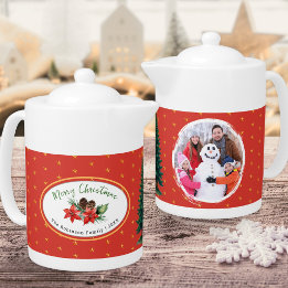 Christmas Family Photo Red Poinsettia Personalised