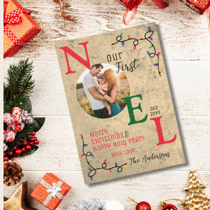 Christmas Family Photo Rustic Festive First Noel Holiday Card