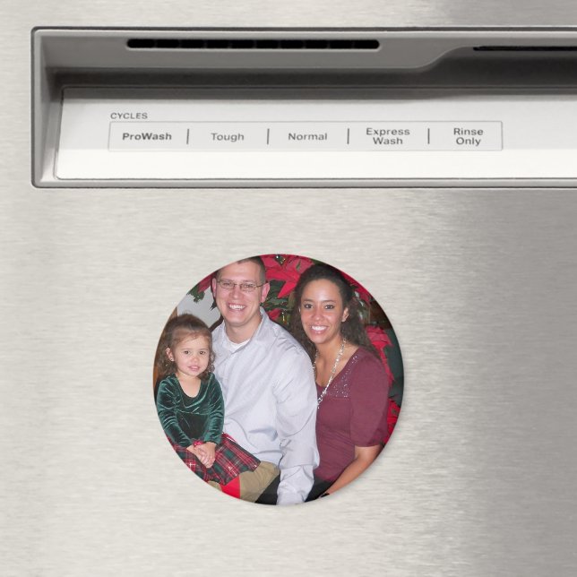 Christmas Family Photo Template Round Refrigerator Magnet (In Situ (Dishwasher))