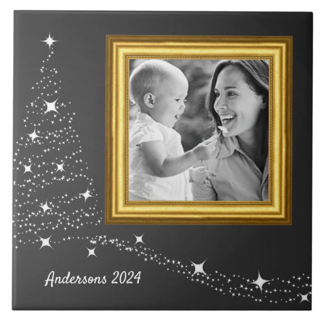 Christmas Family Photo Tile BW / personalised (Front)