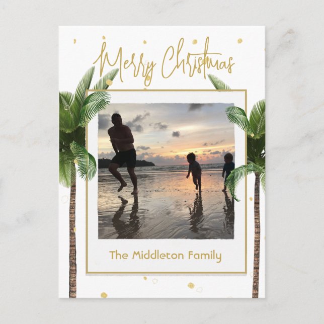 Christmas Family Photo Tropical Gold Postcard (Front)