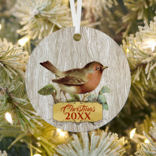 Christmas Family Photo Vintage Bird Aqua Teal Metal Tree Decoration