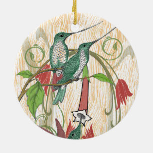 Christmas Family Photo Vintage Hummingbirds Ceramic Tree Decoration
