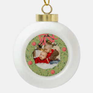 Christmas family Photo Watercolor Wreath Family Ceramic Ball Christmas Ornament