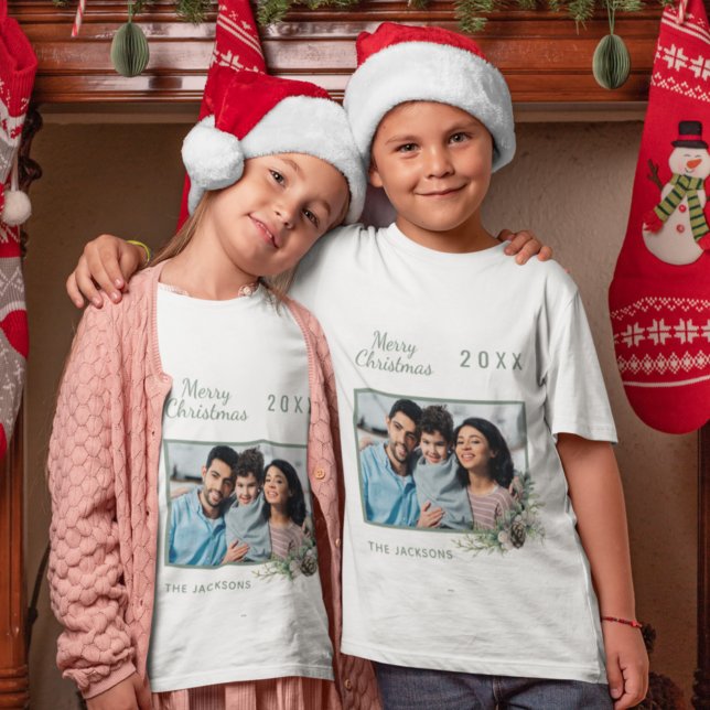 Christmas family photo white cone pine name girl T-Shirt (Creator Uploaded)