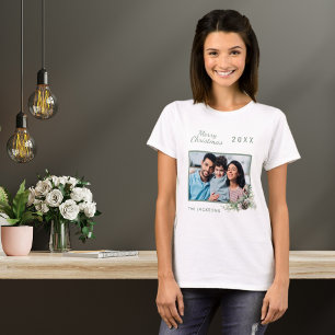 Christmas family photo white cone pine name T-Shirt