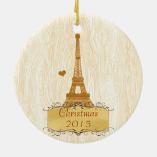 Christmas Family Photo with Eiffel Tower Ceramic Tree Decoration