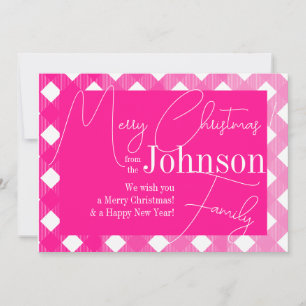 Christmas Family Pink Buffalo Plaid Holiday Card