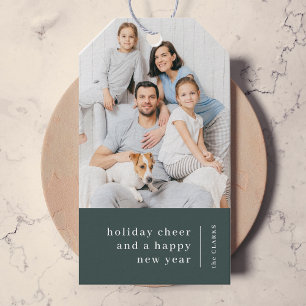 Christmas Family Portrait   Minimal Forest Green Gift Tags