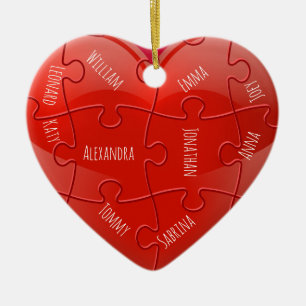 Christmas Family Puzzle Heart with Names Ceramic O Tree Decoration