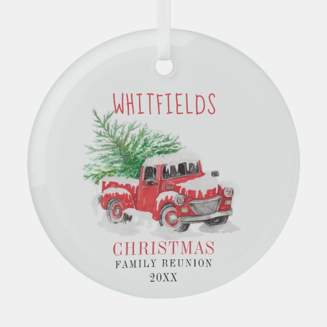 Christmas Family Reunion Custom Holiday Glass Tree Decoration (Front)