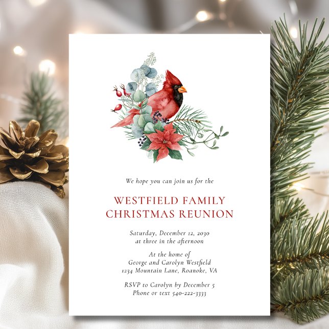 Christmas Family Reunion Red Cardinal Party Invitation (Christmas Family Reunion Red Cardinal Party Invitation)