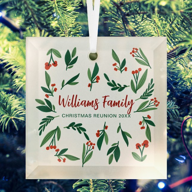 Christmas Family Reunion Red Green Holly Berry Glass Tree Decoration (Creator Uploaded)