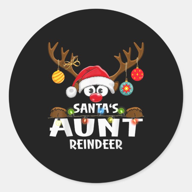 Christmas Family Santa's Aunt Reindeer Pajama  Classic Round Sticker (Front)