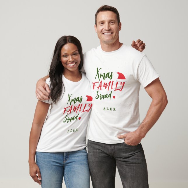 Christmas family squad red Santa hat personalised T-Shirt (Unisex)