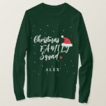 Christmas family squad Santa hat your name T-Shirt<br><div class="desc">Casual typography Christmas family squad white script with a little red heart and Santa hat making a festive Christmas holidays pretty cosy and warm ugly sweater style shirt. Personalise it with your name! It can be a chic homewear for you and your family members during the holidays or a nice...</div>