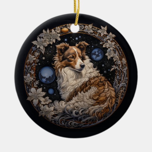 Christmas Fantasy Sheltie Ceramic Tree Decoration (Front)