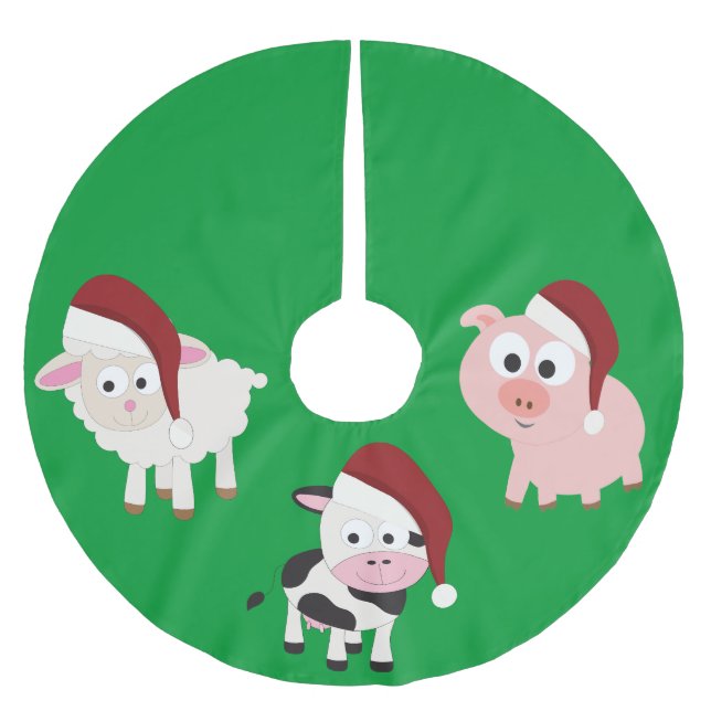 Christmas Farm Animals Brushed Polyester Tree Skirt (Front)