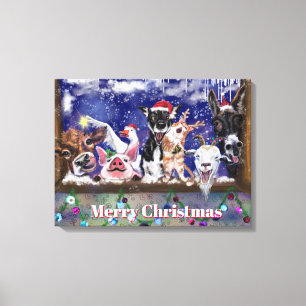 Christmas Farm Animals Funny Canvas Print