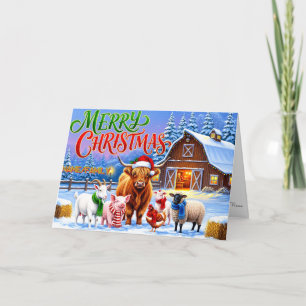 Christmas Farm Animals Gathering Holiday Card