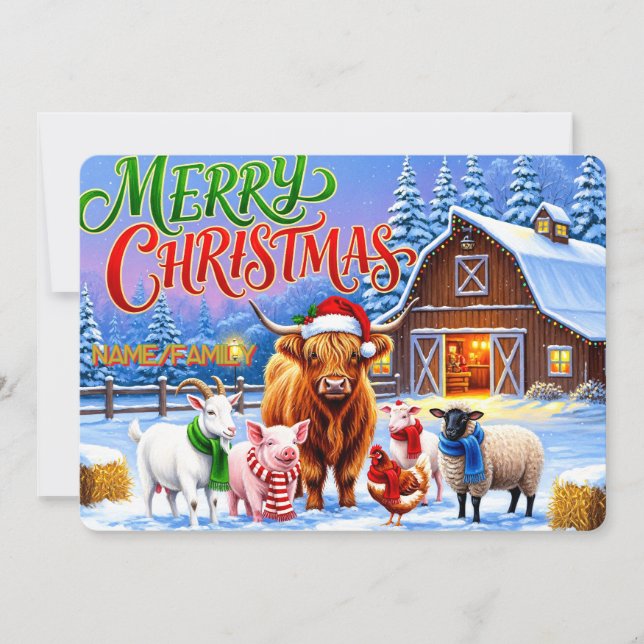 Christmas Farm Animals Gathering  Holiday Card (Front)