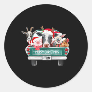 Christmas Farm Animals Truck Santa Hat Family Paja Classic Round Sticker