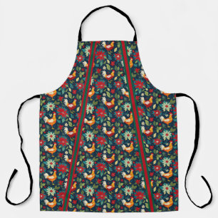 Christmas Farm Chickens And Poinsettias Apron