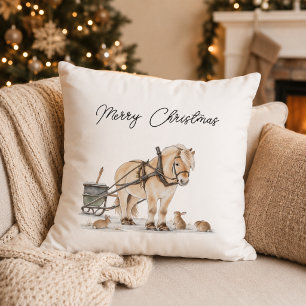 Christmas Farm Horse Animals Winter Cushion