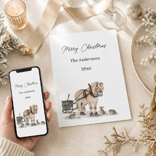 Christmas Farm Horse Animals Winter Holiday Card