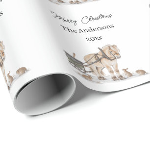 Christmas Farm Horse Animals Winter Wrapping Paper