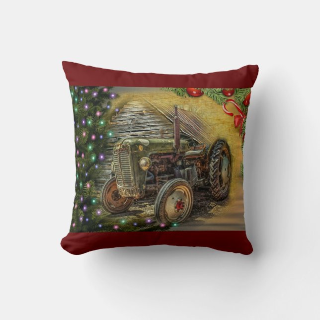 Christmas Farm Tractor With Christmas Tree Cushion (Front)